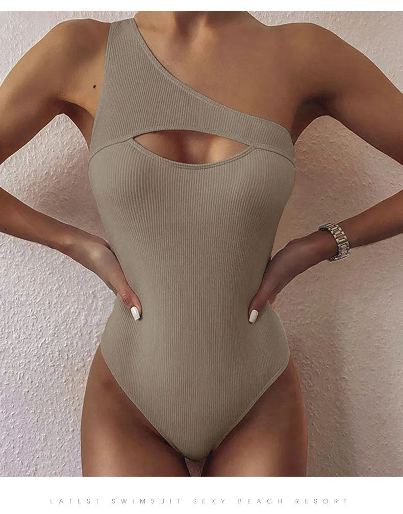 2023 New Sexy Monochrome One-Shoulder Bikini Swimsuit
