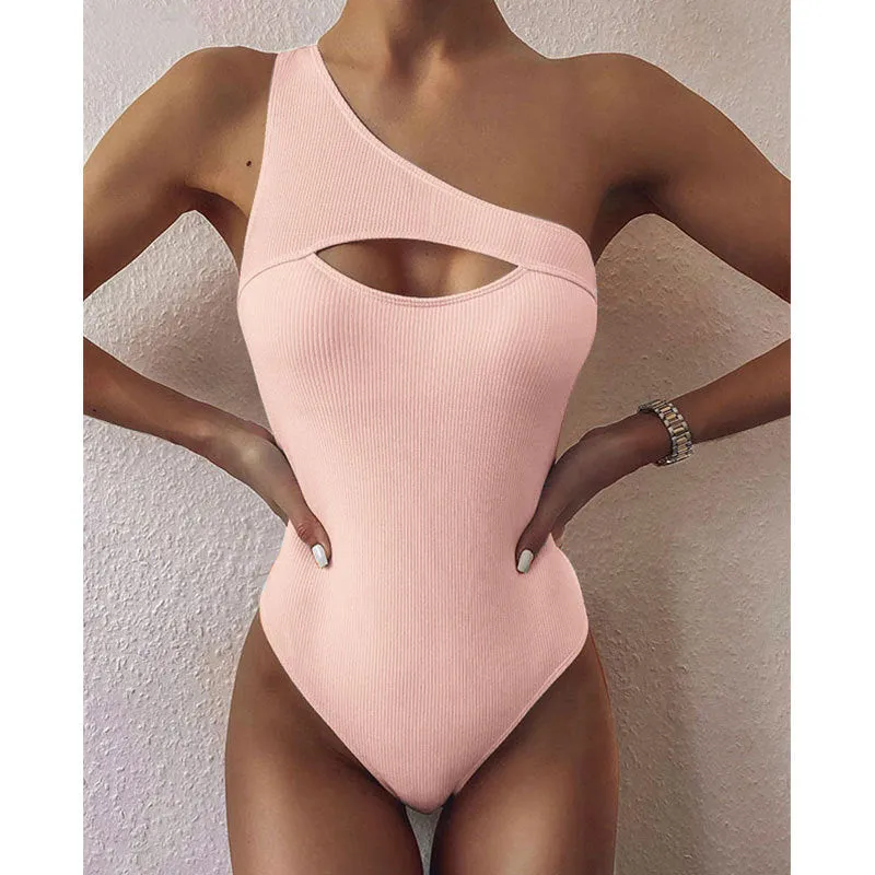 2023 New Sexy Monochrome One-Shoulder Bikini Swimsuit