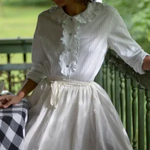 60 cotton ruffle peter pan collar blouse with green stripes // small-medium