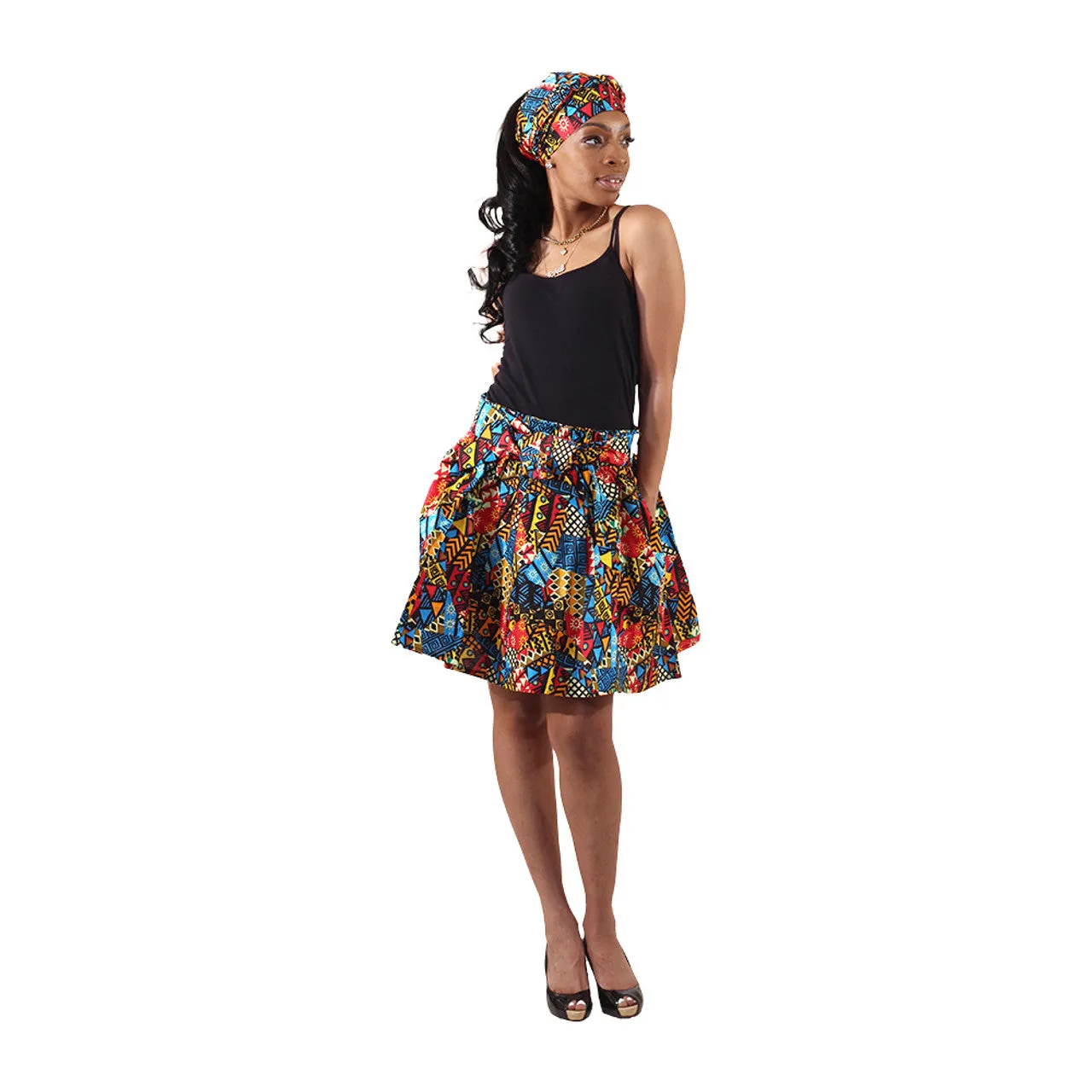 African Print 'Blue Mix' Short Skirt