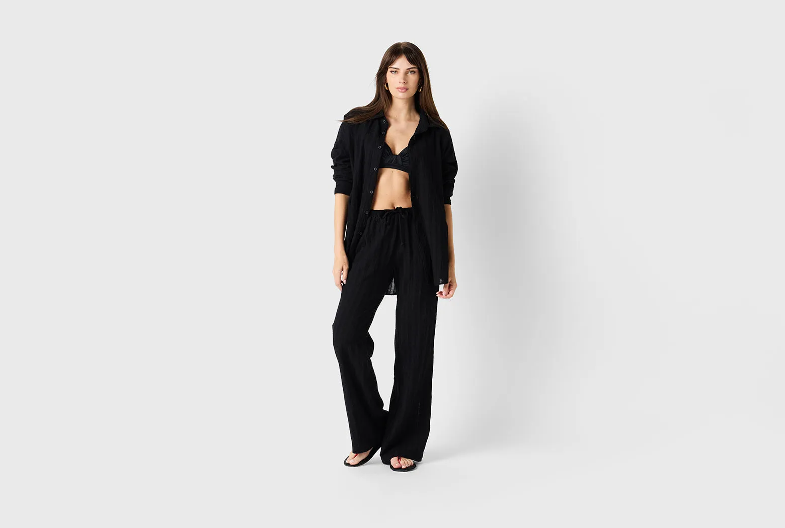 BEACH STRIPE SUNDAY SHIRT IN BLACK