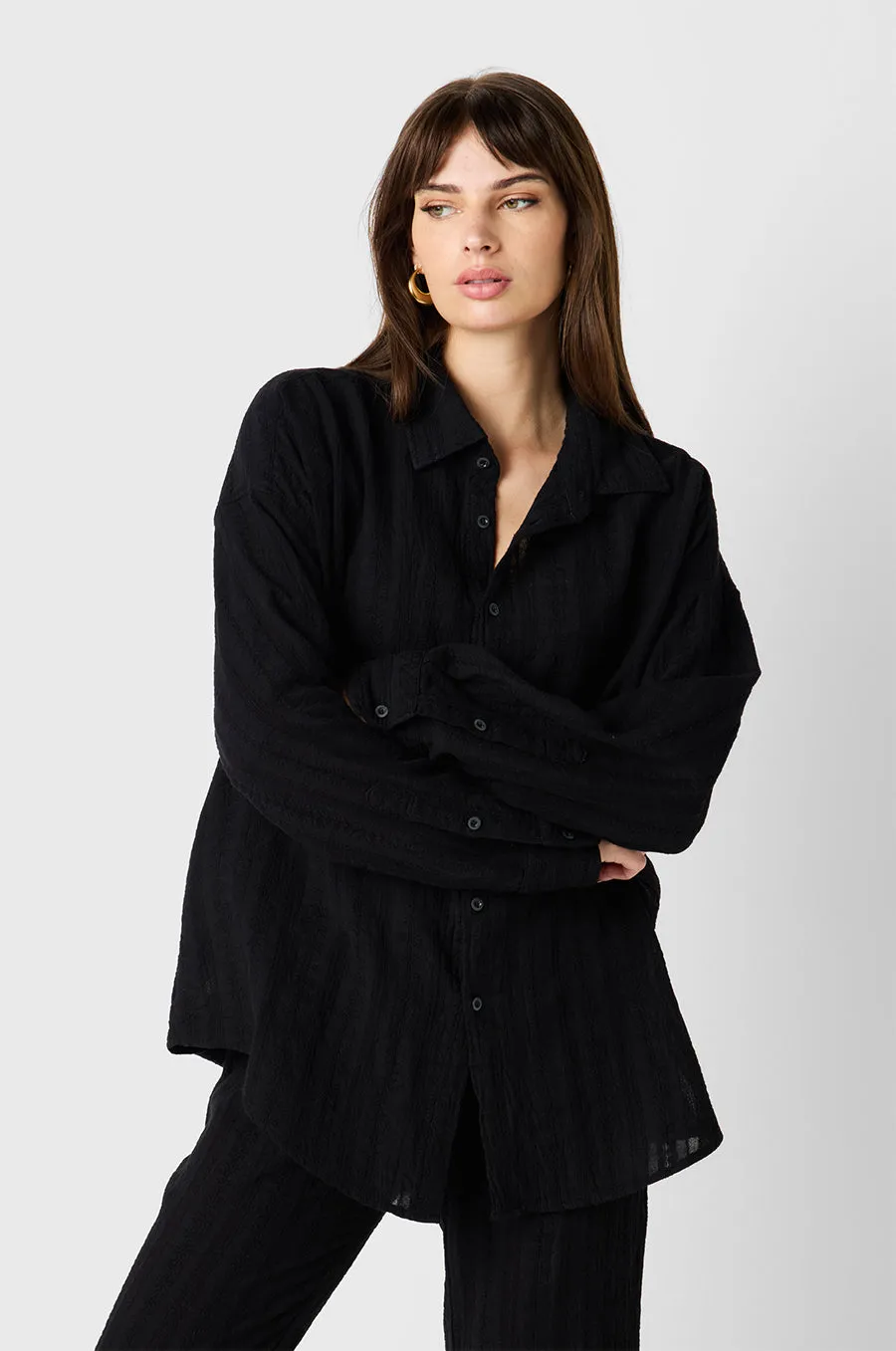 BEACH STRIPE SUNDAY SHIRT IN BLACK