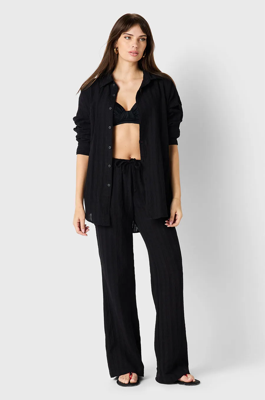 BEACH STRIPE SUNDAY SHIRT IN BLACK