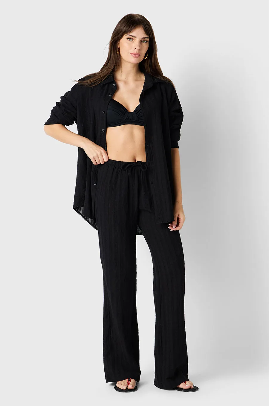 BEACH STRIPE SUNDAY SHIRT IN BLACK