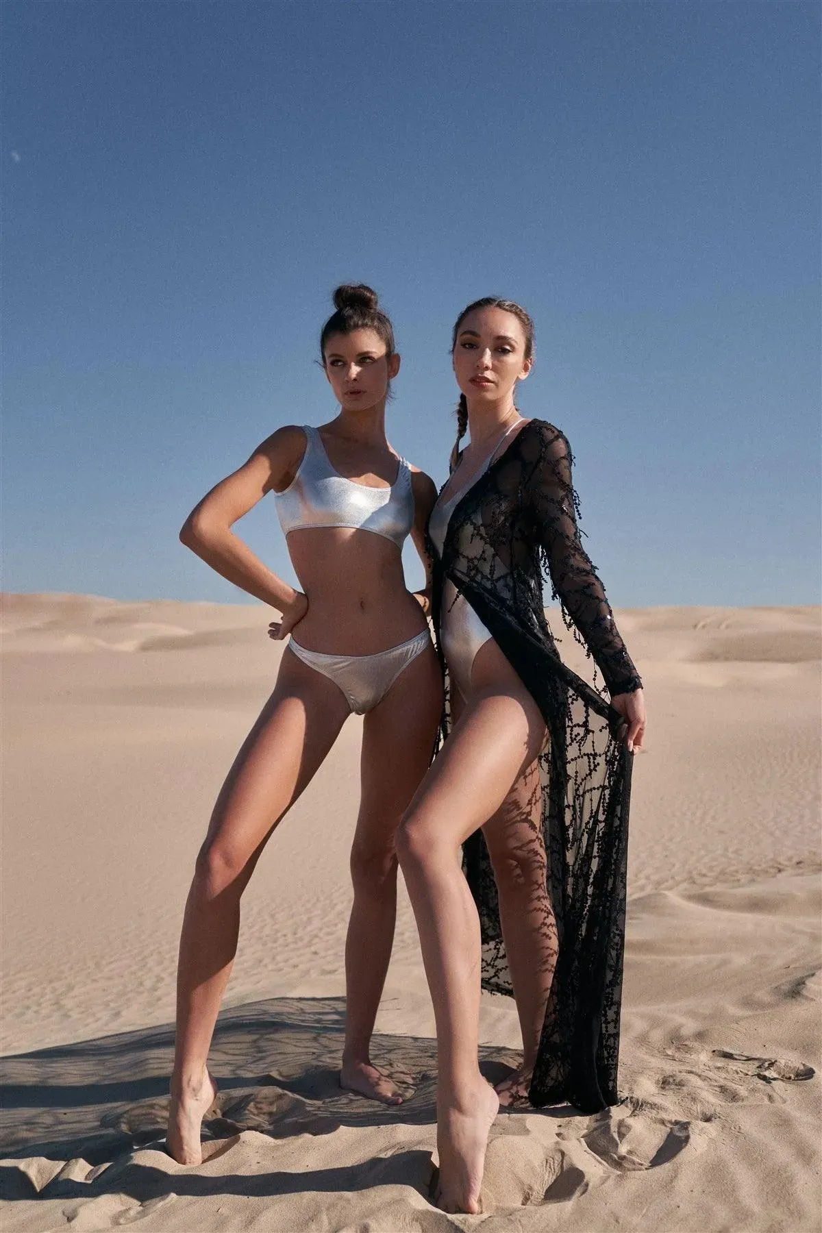 Black Sheer Mesh Sequin Tassel Long Sleeve Front Self-Tie String Maxi Kimono Inspired Cover-Up /2-2-2