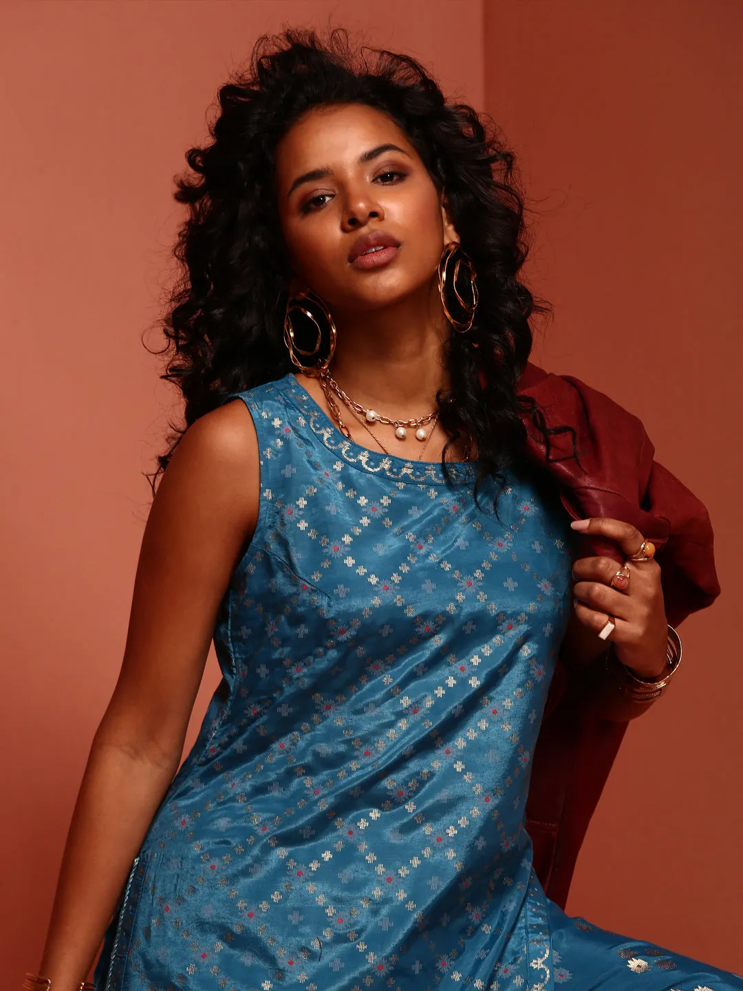 Blue Printed Shantoon Kurta Set