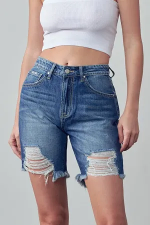 Bohemian High Rise Ripped Bermuda Denim Shorts