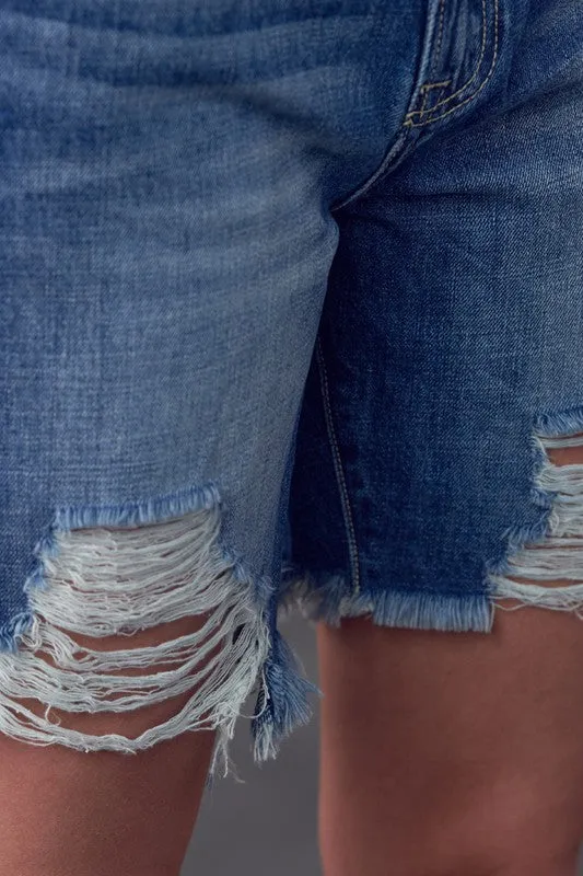 Bohemian High Rise Ripped Bermuda Denim Shorts