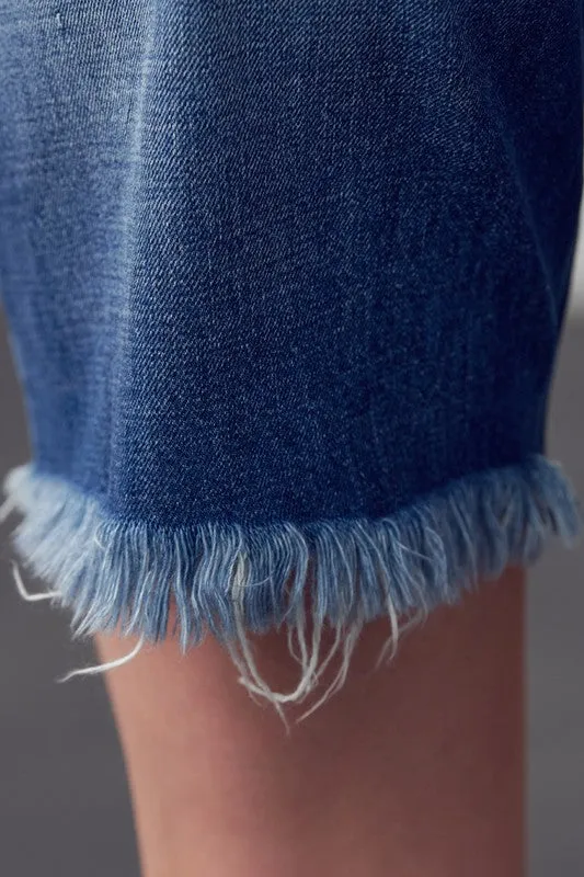 Bohemian High Rise Ripped Bermuda Denim Shorts