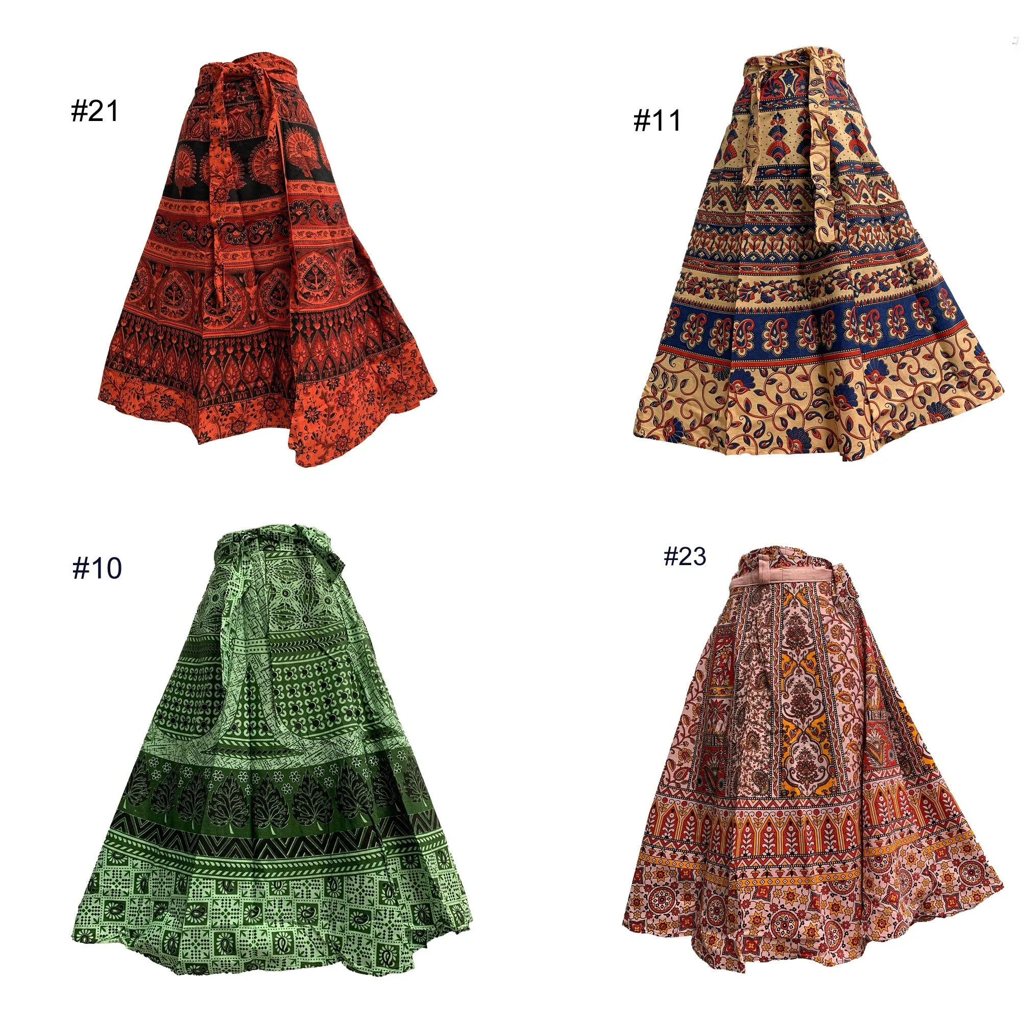 Boho Indian Ethnic Printed Wrap Around Mid Length Midi Pure Cotton Skirt