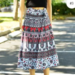 Boho Indian Ethnic Printed Wrap Around Mid Length Midi Pure Cotton Skirt