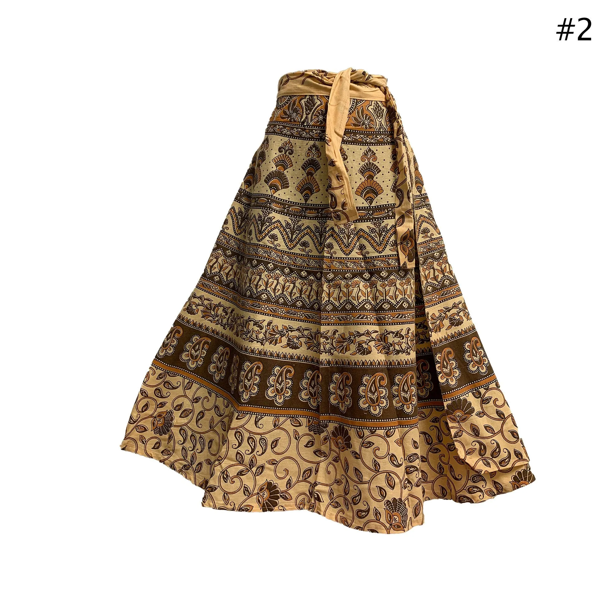 Boho Indian Ethnic Printed Wrap Around Mid Length Midi Pure Cotton Skirt