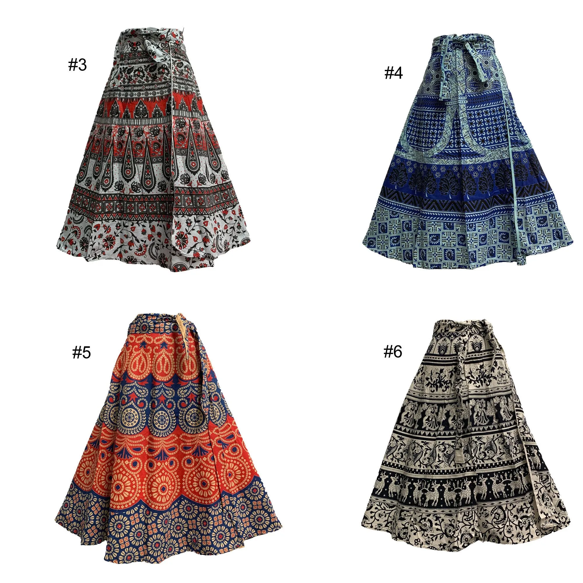 Boho Indian Ethnic Printed Wrap Around Mid Length Midi Pure Cotton Skirt