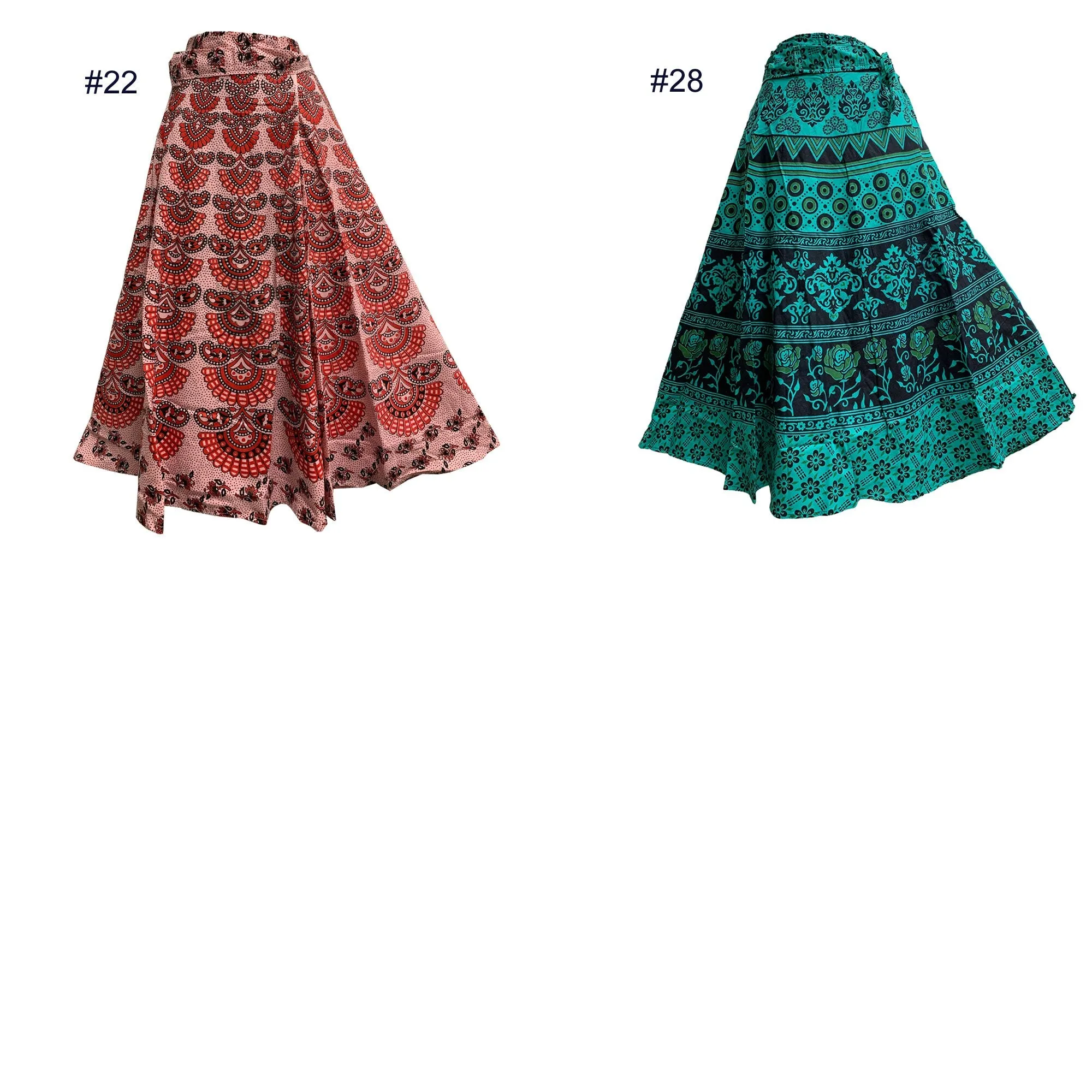 Boho Indian Ethnic Printed Wrap Around Mid Length Midi Pure Cotton Skirt