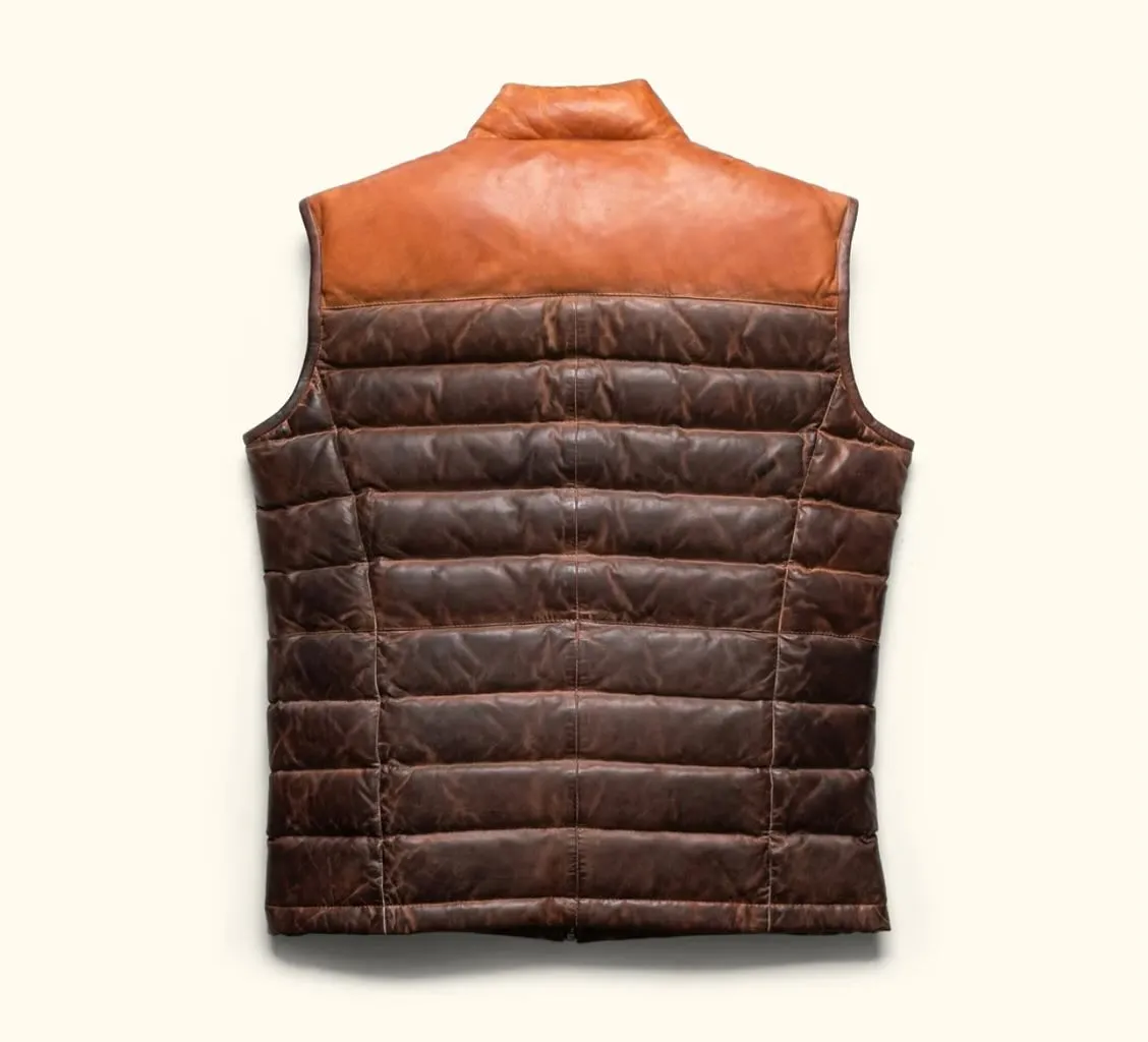 Brown Sheepskin Men's Puffer Leather Jacket