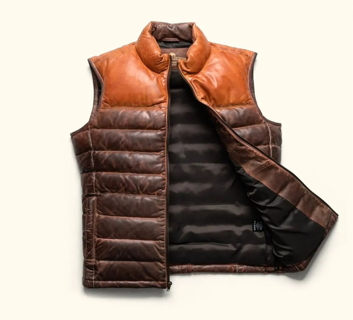 Brown Sheepskin Men's Puffer Leather Jacket