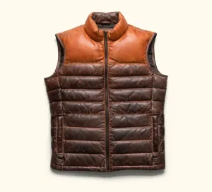 Brown Sheepskin Men's Puffer Leather Jacket