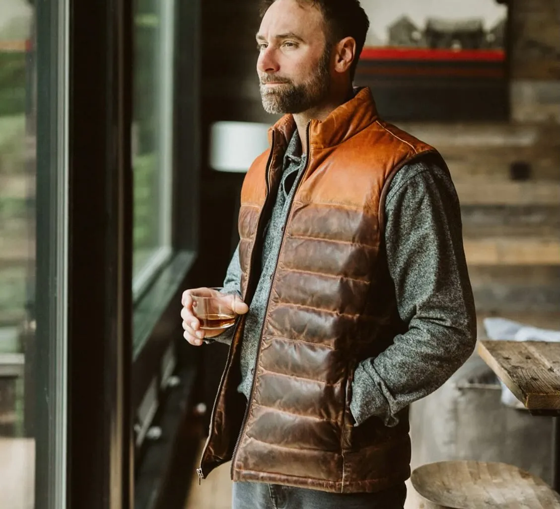 Brown Sheepskin Men's Puffer Leather Jacket