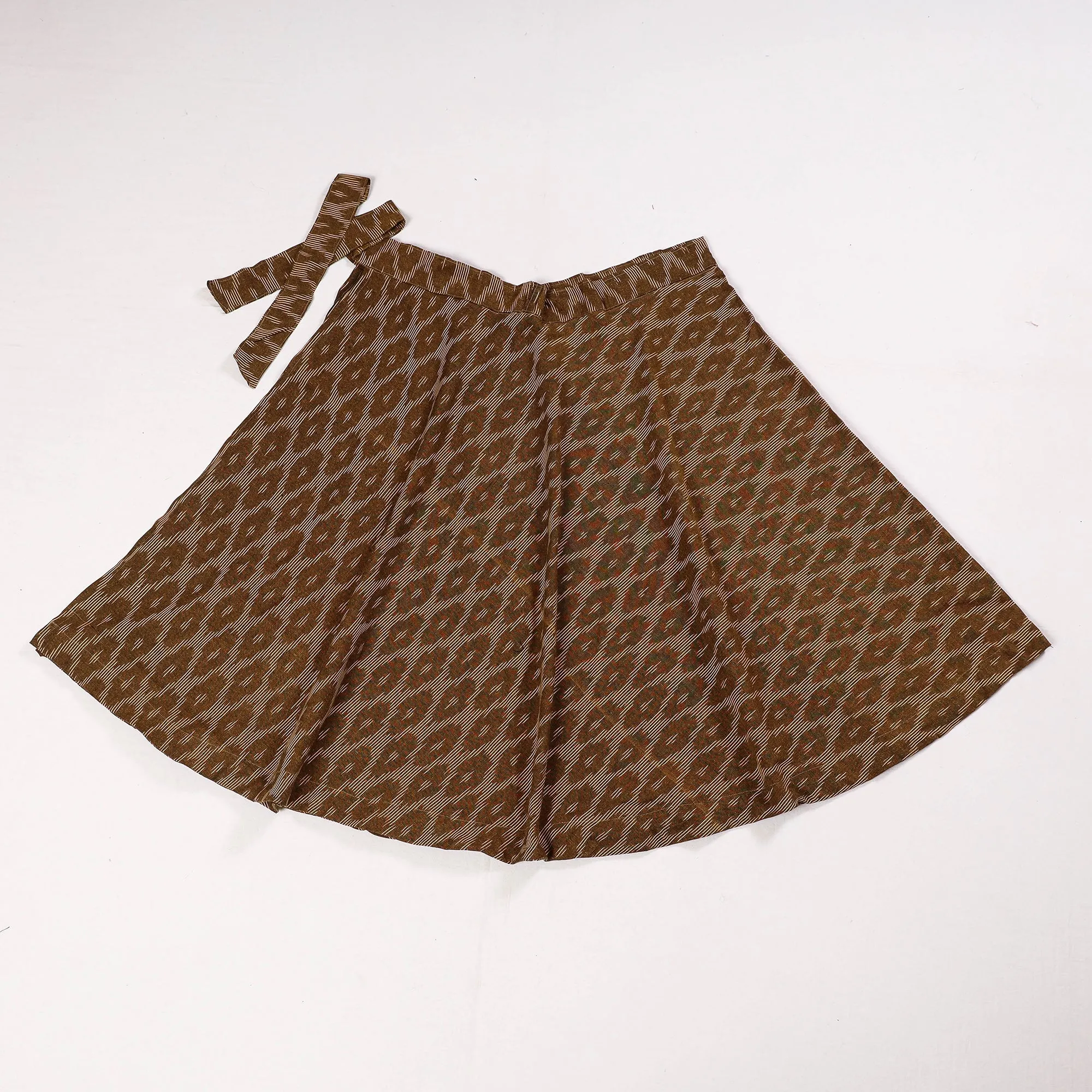 Brown - Wrap Around Cotton Pochampally Ikat Skirt