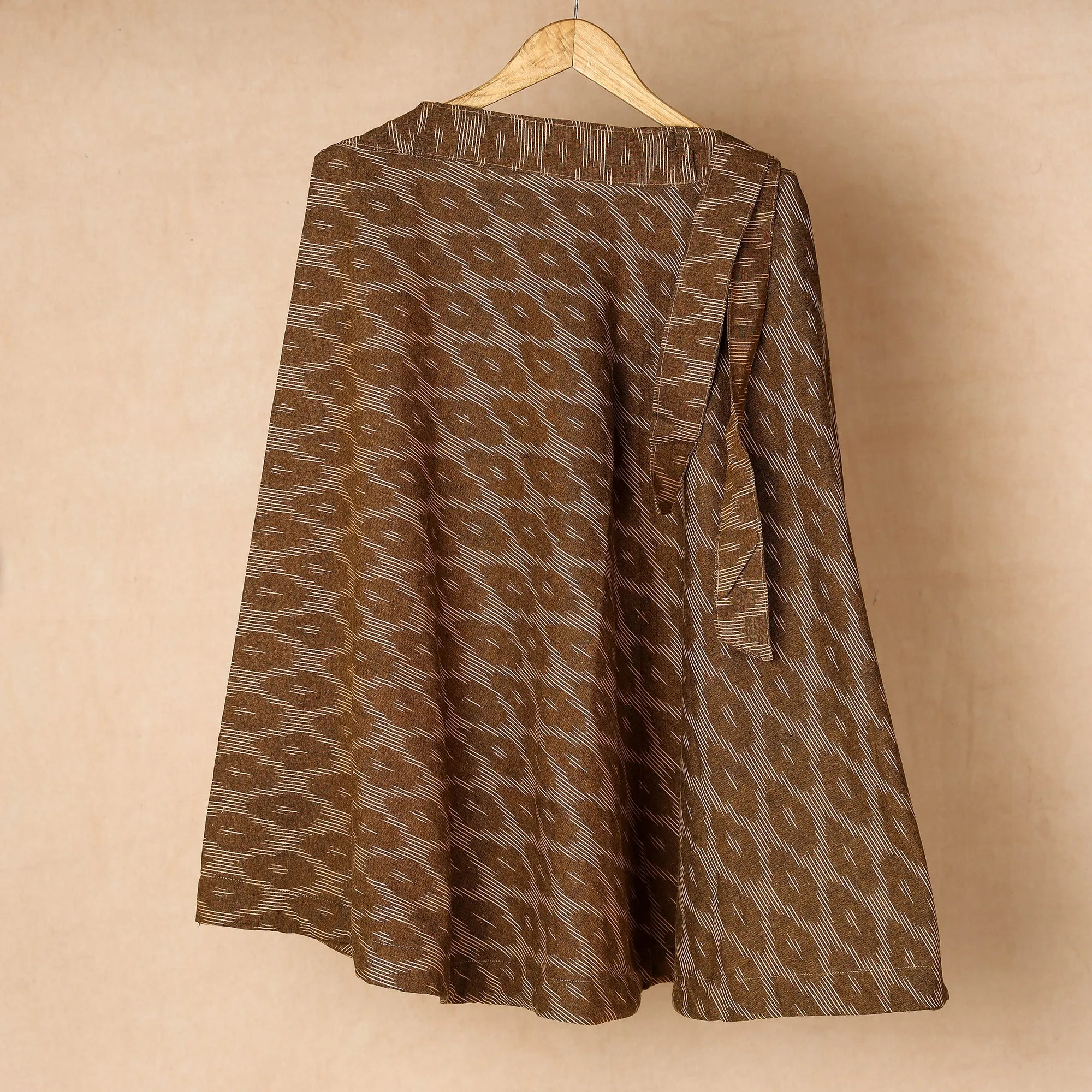 Brown - Wrap Around Cotton Pochampally Ikat Skirt