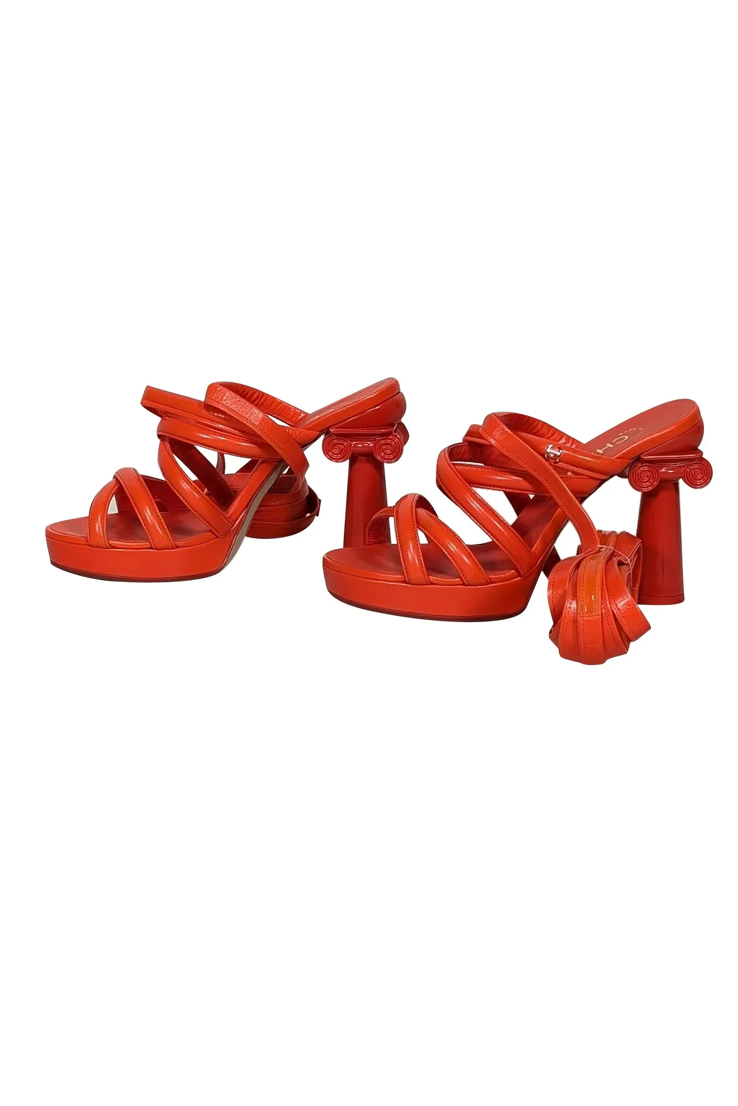 Chanel - Orange Goatskin Wrap Around Tie Pumps Sz 6