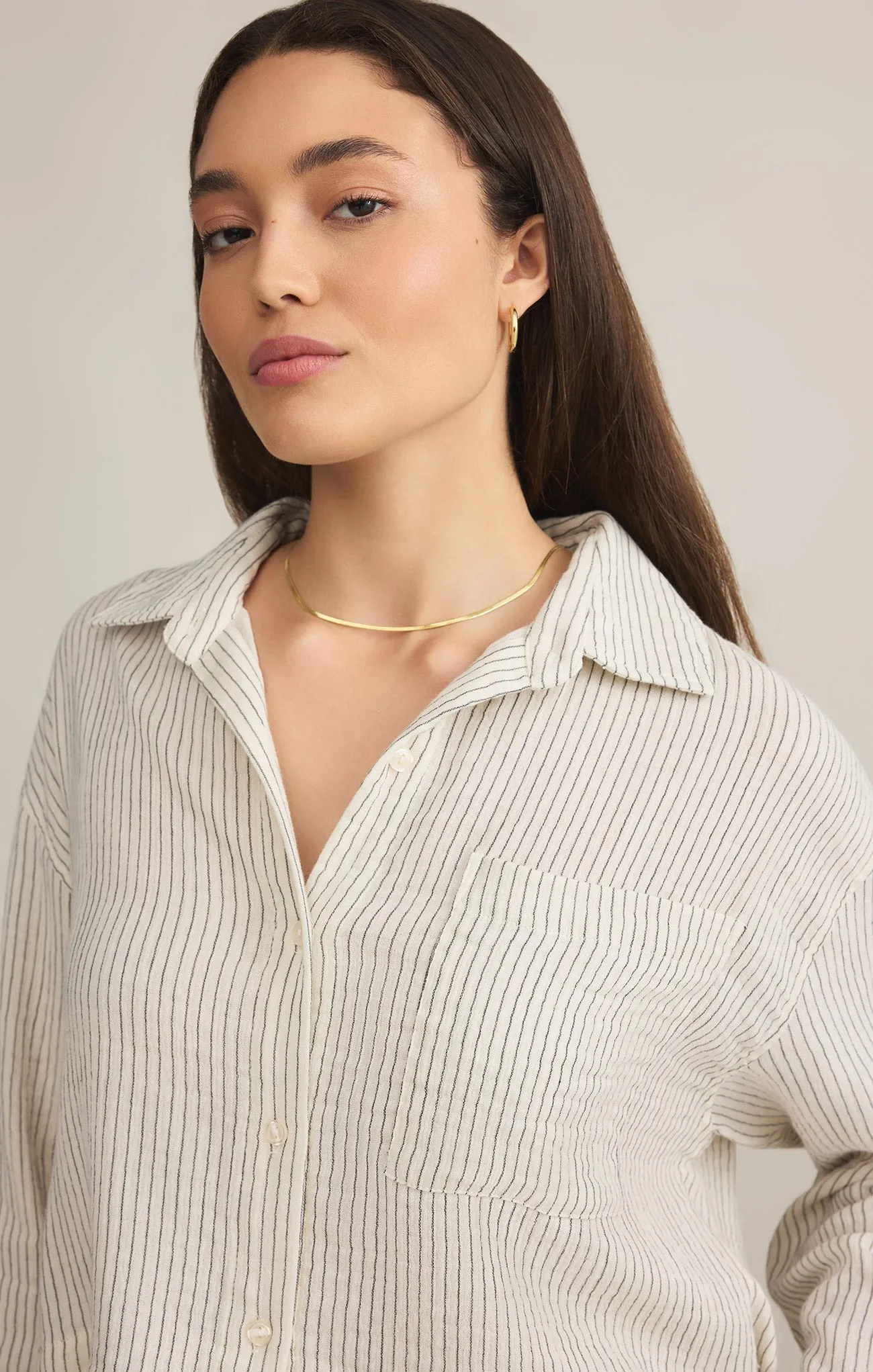 Del Mar Cotton Gauze Striped Shirt