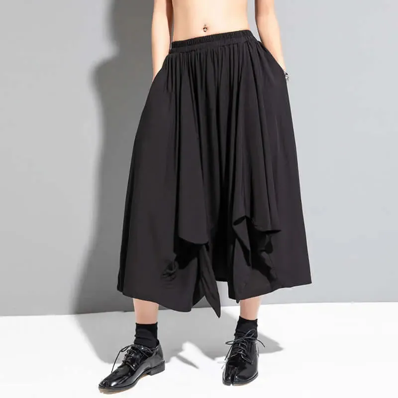 Elegant Black Summer Hakama Palazzo Pants for Women