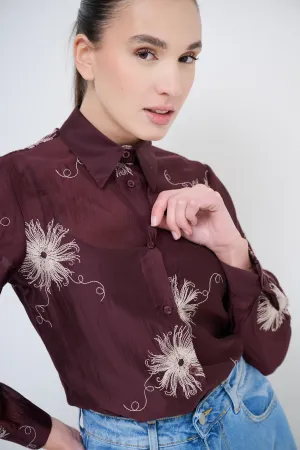Embroidered button-up shirt with floral detailing wholesale