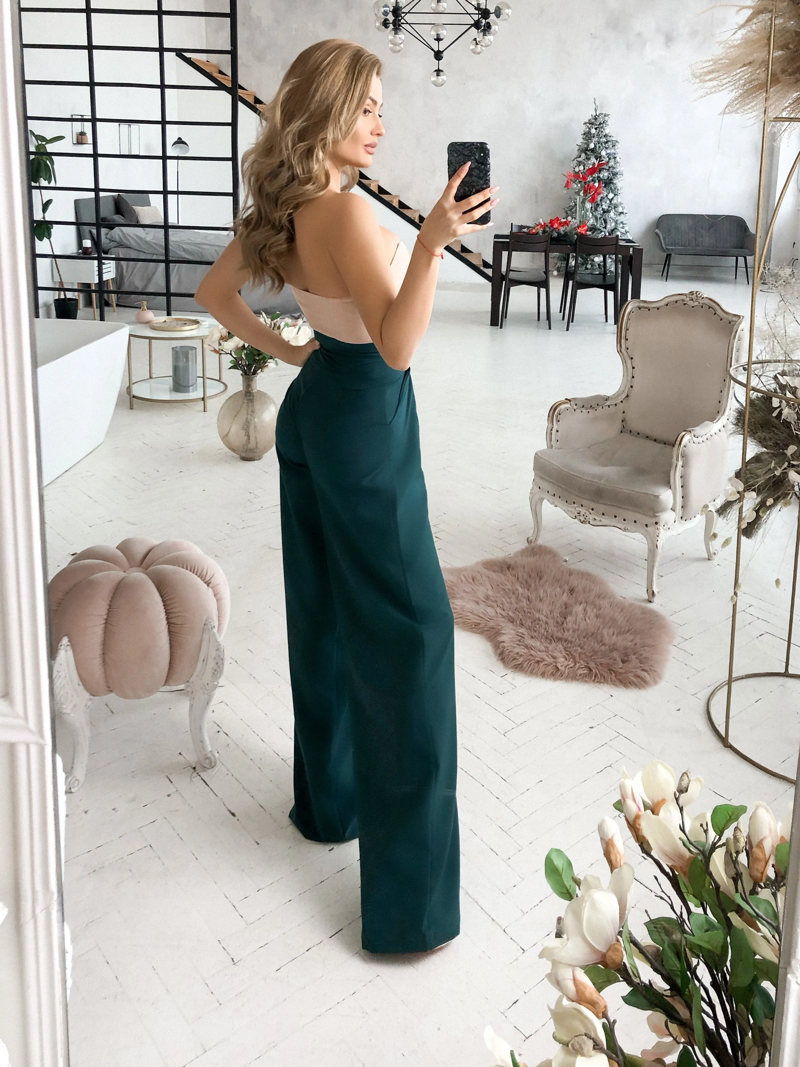Emerald High Waist Fitted Palazzo Pants