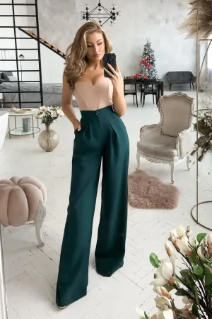 Emerald High Waist Fitted Palazzo Pants