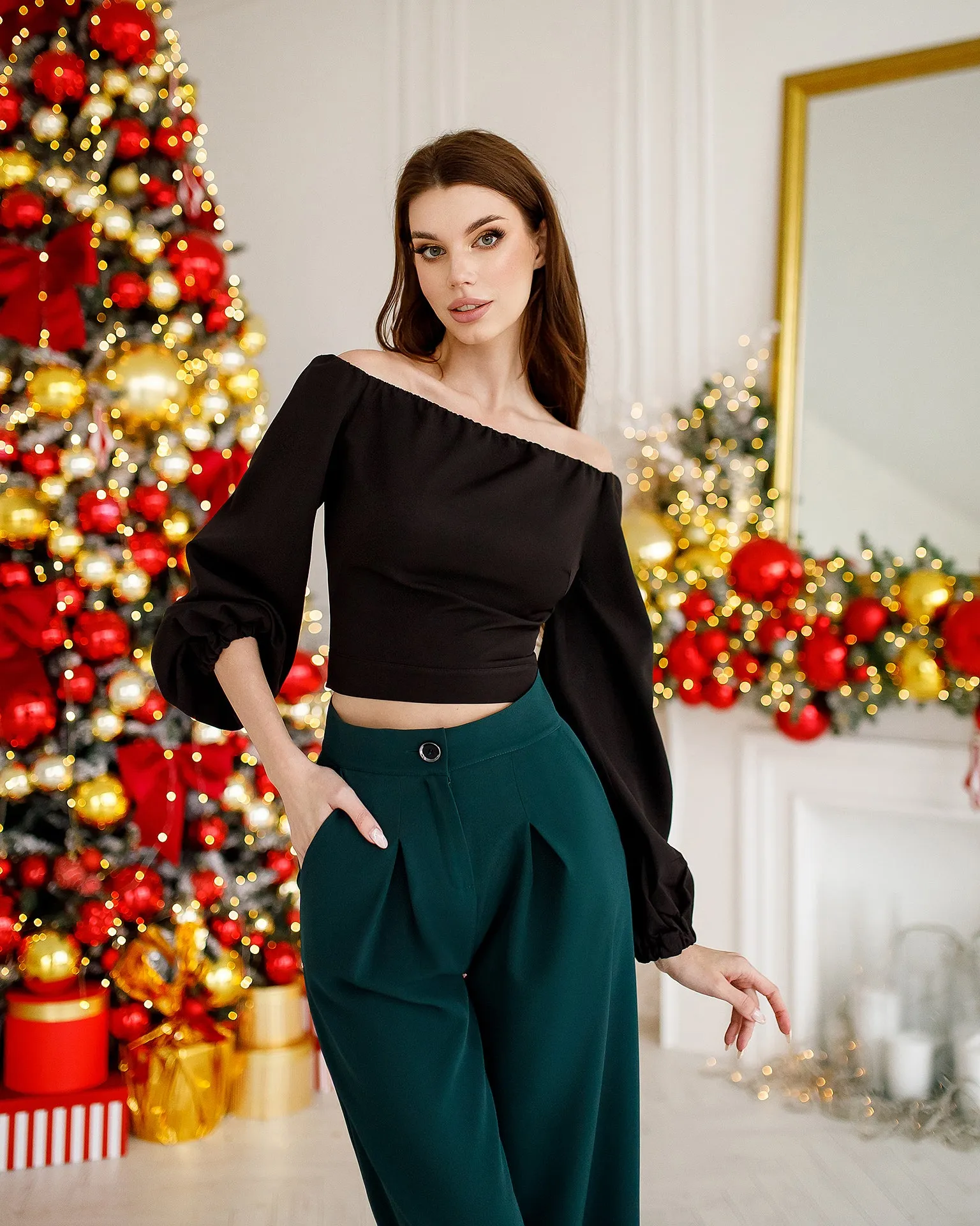 Emerald High Waist Fitted Palazzo Pants