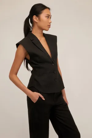 Enzo Linen Open Back Vest in Black