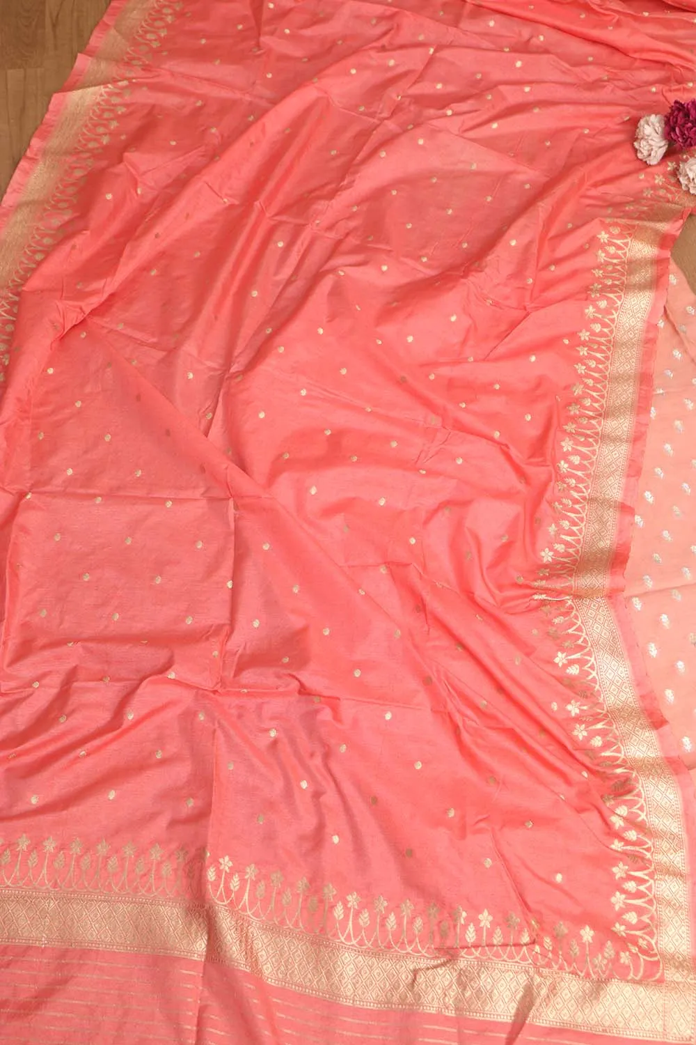 Exquisite Pink Banarasi Silk Three Piece Unstitched Suit Set