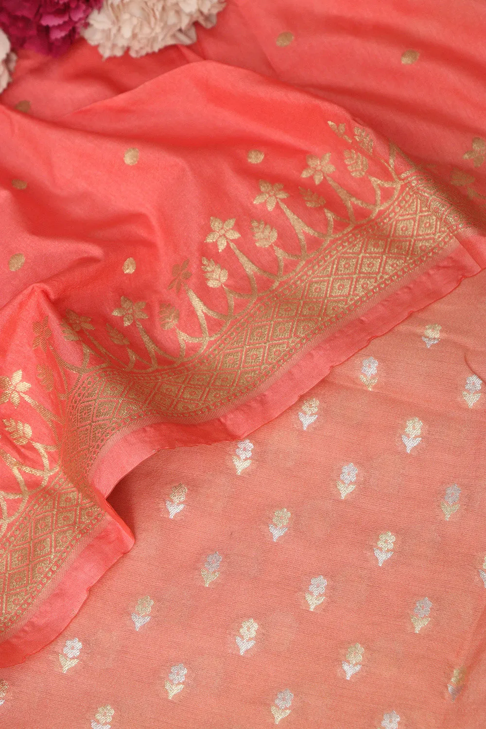 Exquisite Pink Banarasi Silk Three Piece Unstitched Suit Set