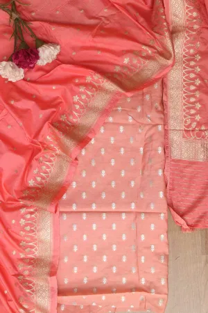 Exquisite Pink Banarasi Silk Three Piece Unstitched Suit Set