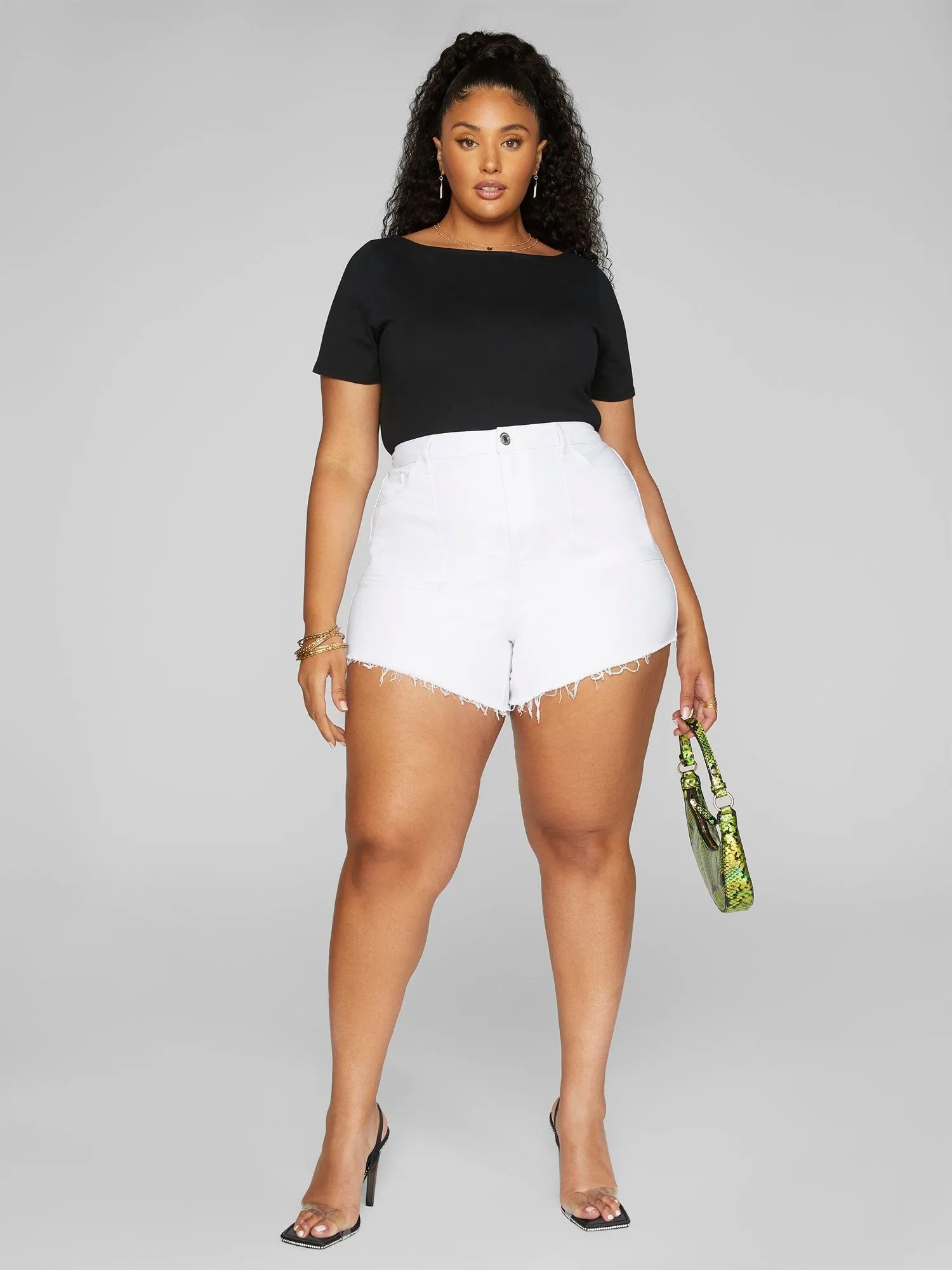Fashion To Figure - High Rise White Cutoff Denim Shorts