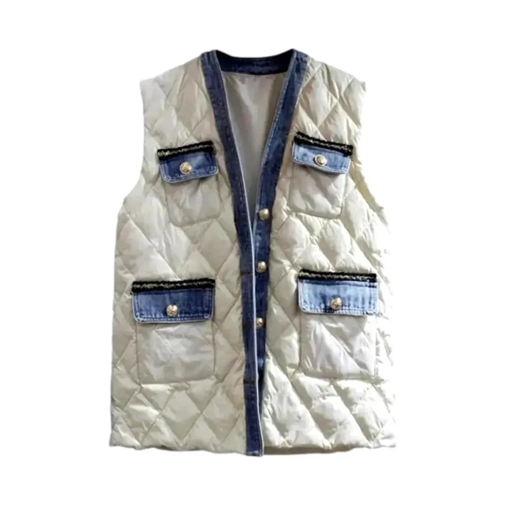 Fashionable denim puffer vest for women