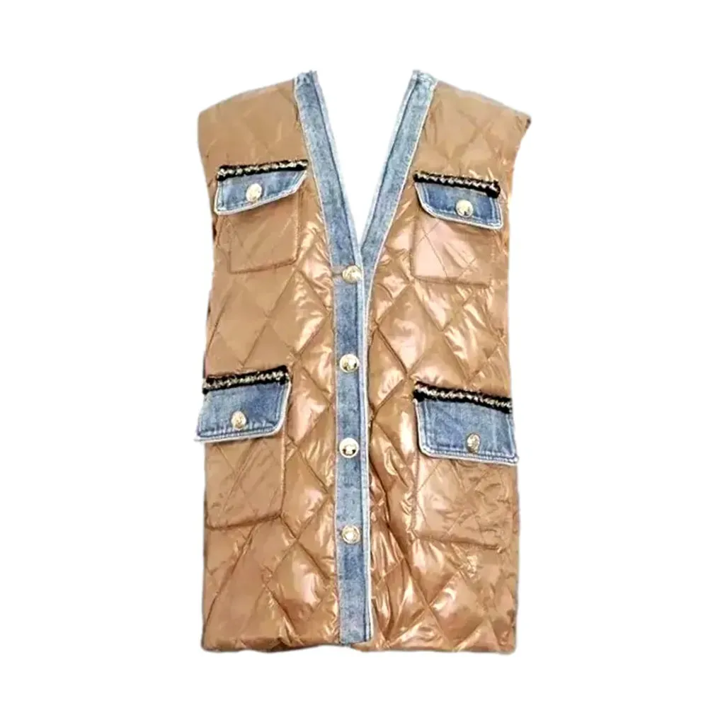Fashionable denim puffer vest for women