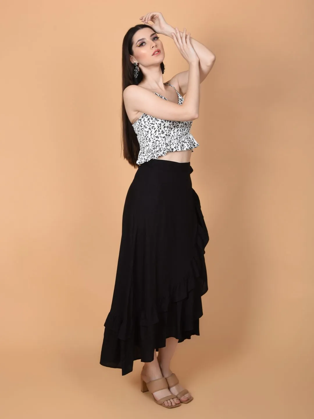 Flawlesss Women Stylish and Versatile Black Wrap Around Tie Knot Skirt | NAOMI