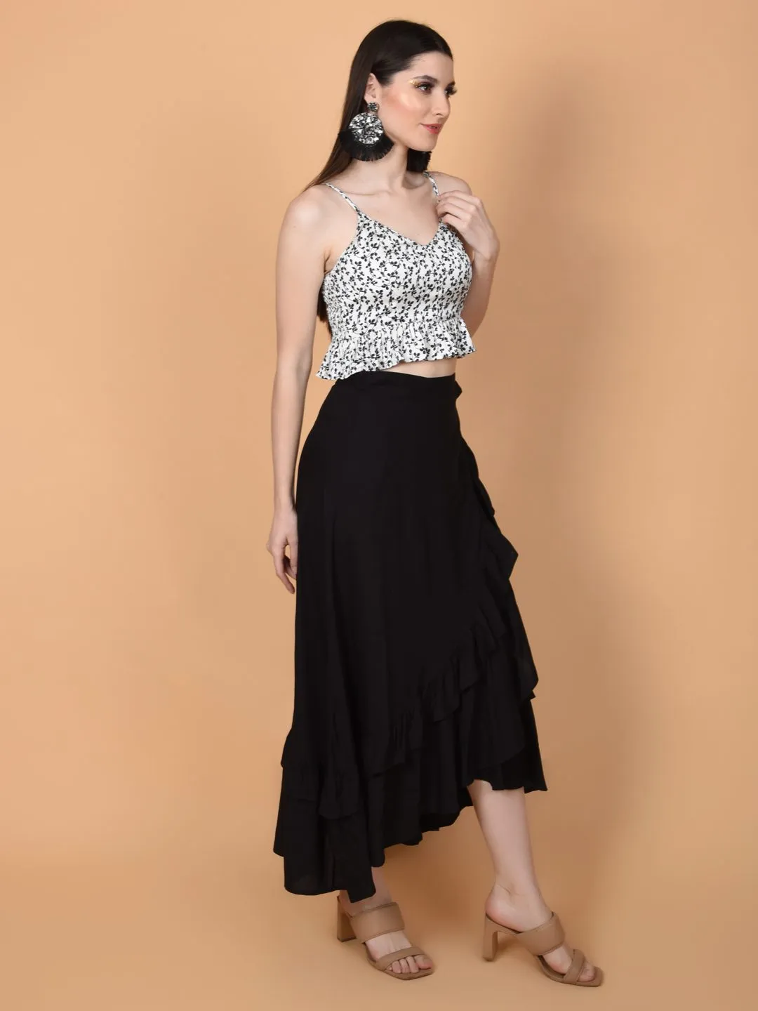 Flawlesss Women Stylish and Versatile Black Wrap Around Tie Knot Skirt | NAOMI