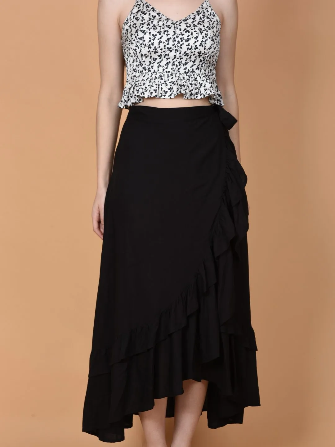 Flawlesss Women Stylish and Versatile Black Wrap Around Tie Knot Skirt | NAOMI