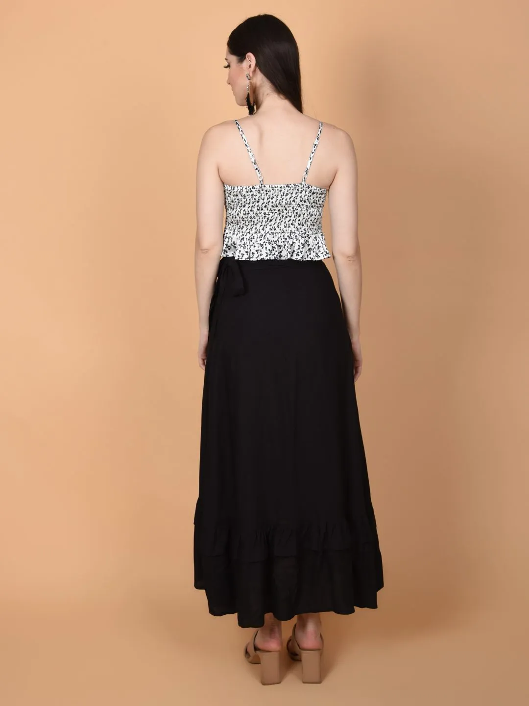 Flawlesss Women Stylish and Versatile Black Wrap Around Tie Knot Skirt | NAOMI