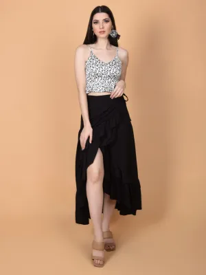 Flawlesss Women Stylish and Versatile Black Wrap Around Tie Knot Skirt | NAOMI