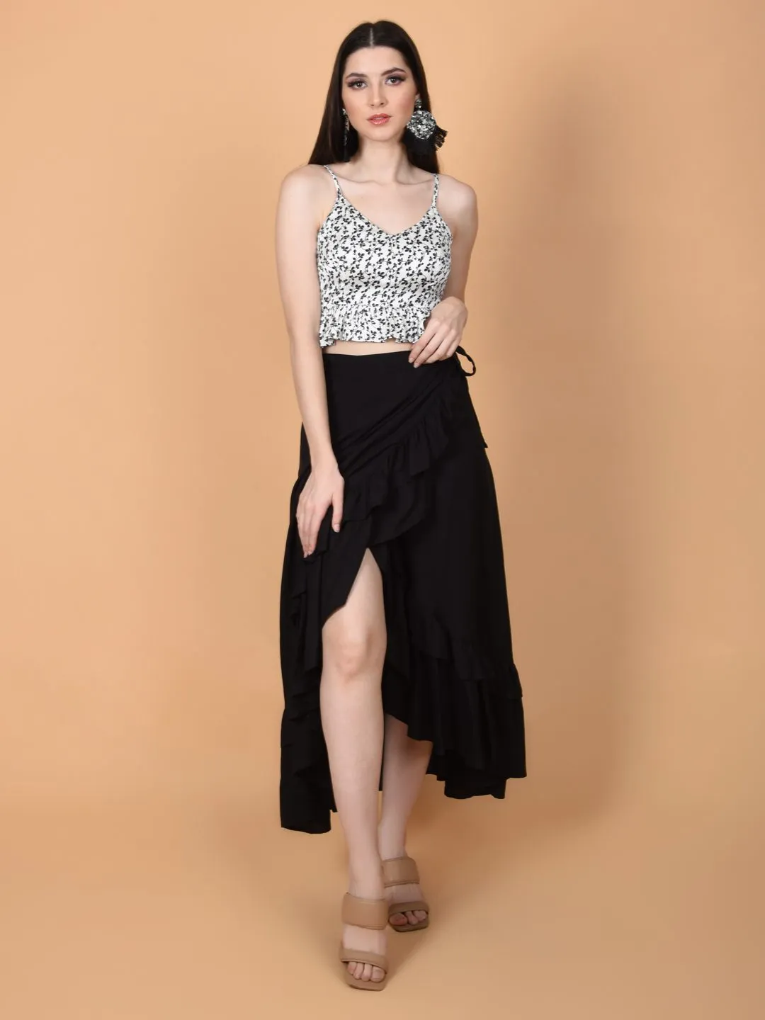 Flawlesss Women Stylish and Versatile Black Wrap Around Tie Knot Skirt | NAOMI