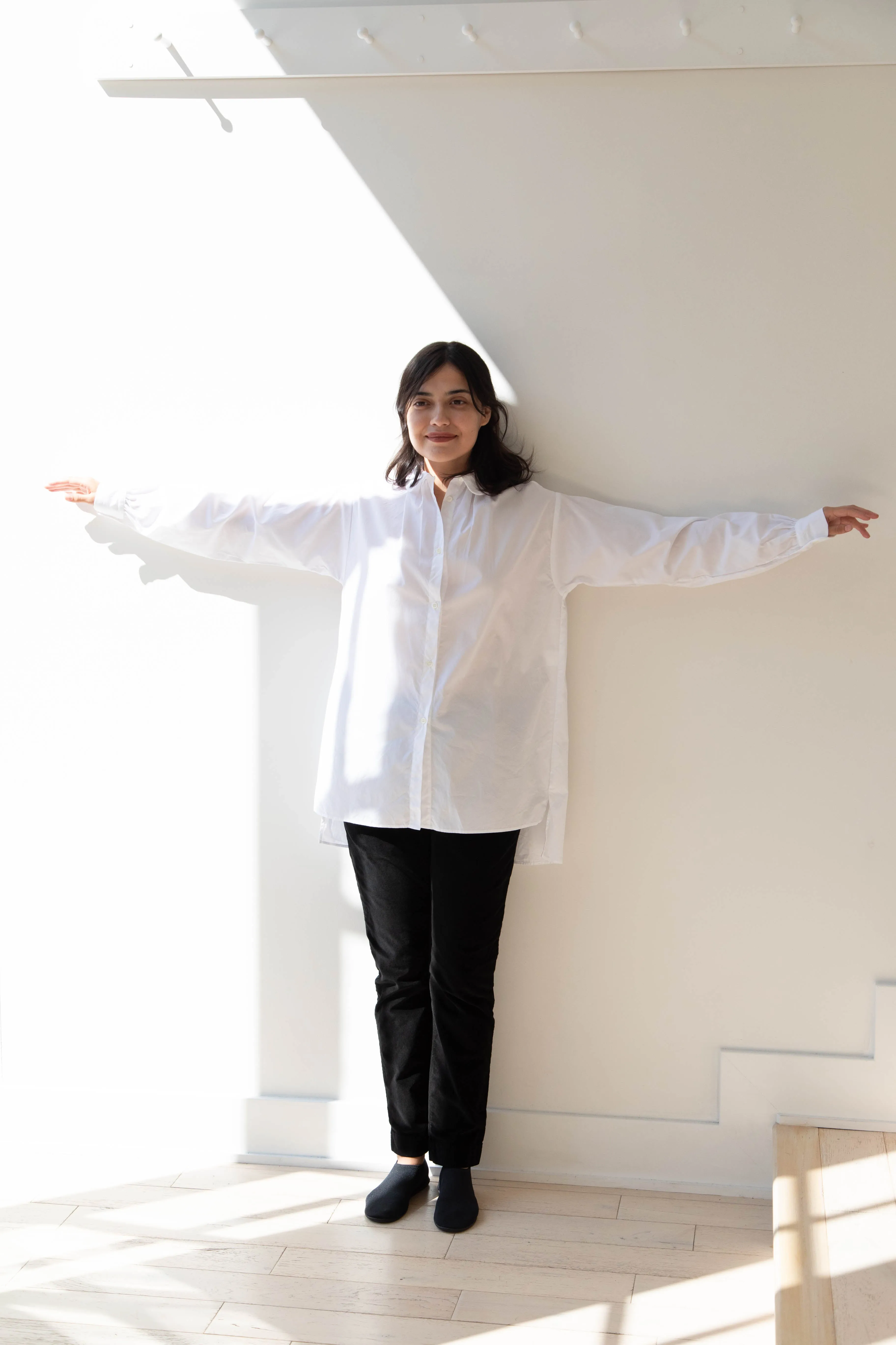 Gallego Desportes | Round Collar Shirt in White Poplin