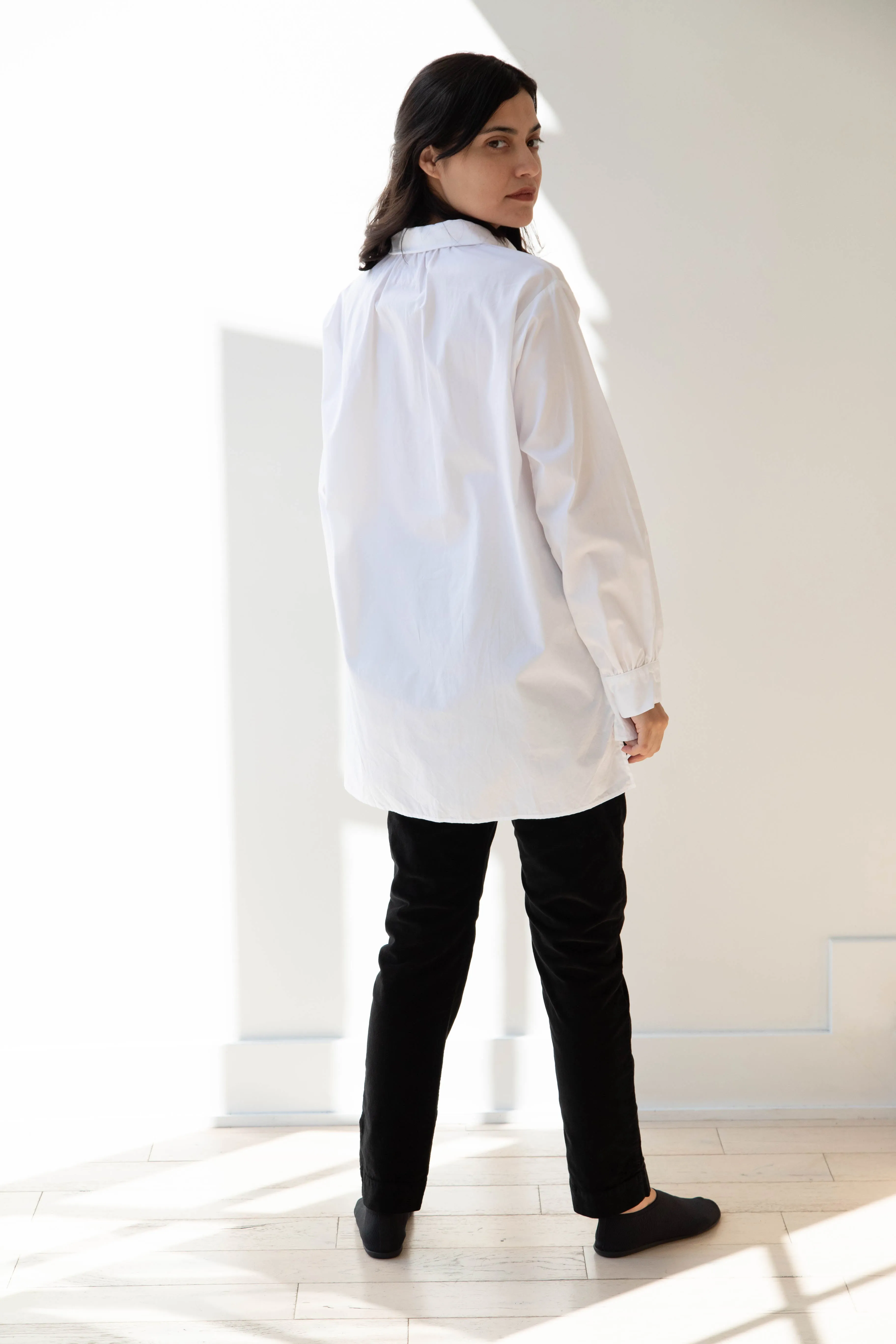 Gallego Desportes | Round Collar Shirt in White Poplin