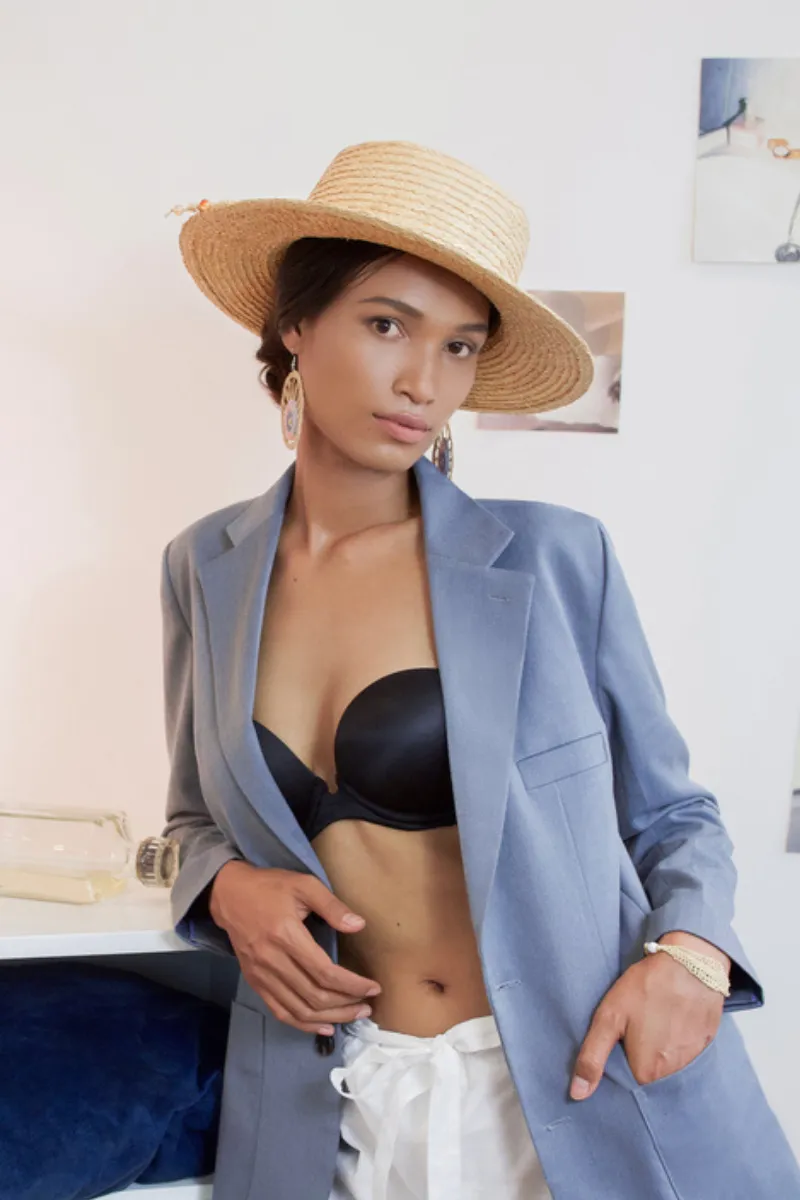 Gardenia flat crown raffia hat