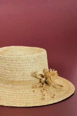 Gardenia flat crown raffia hat