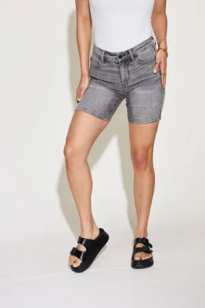 High Rise Bermuda Retro Grey Washed Denim Jean Shorts Judy Blue