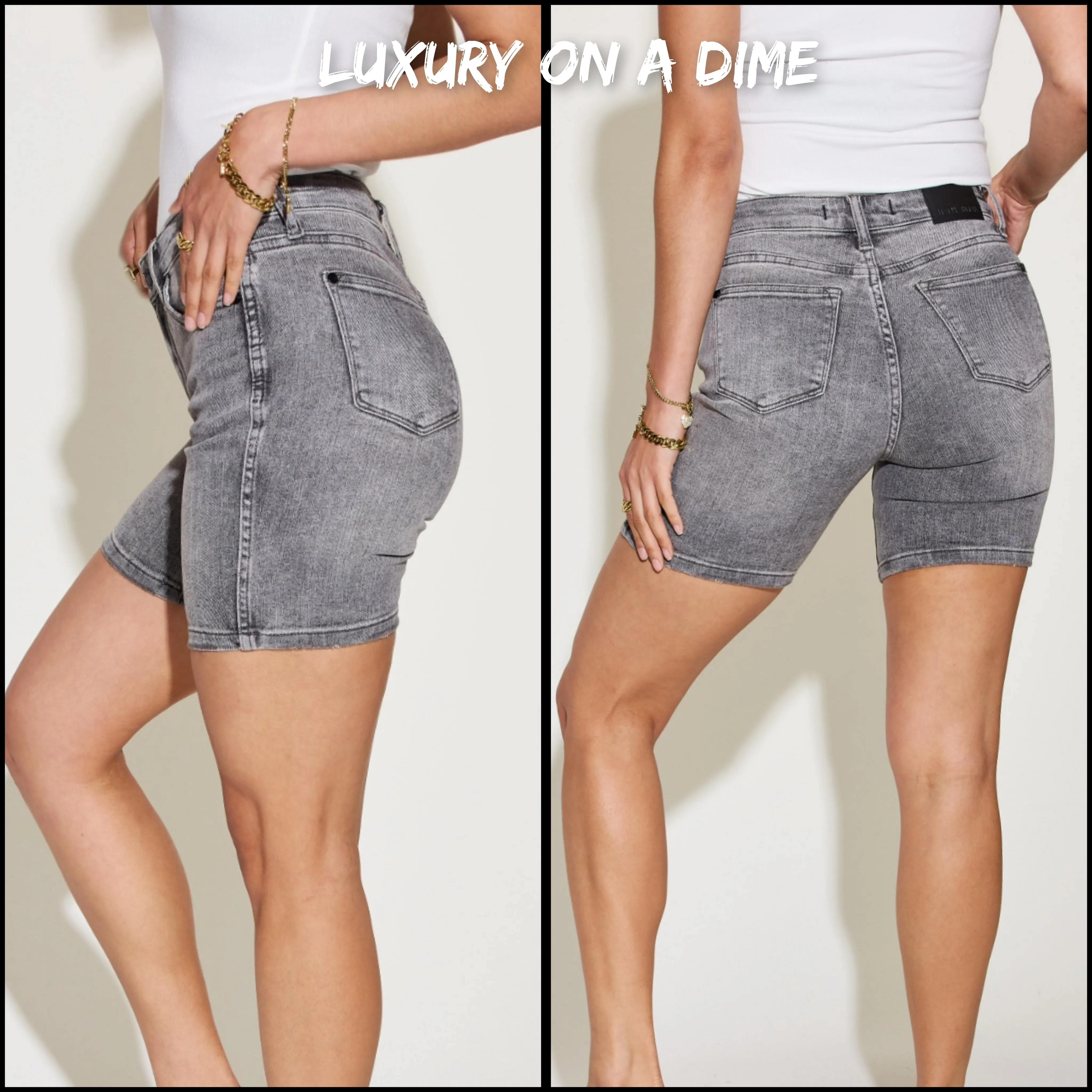 High Rise Bermuda Retro Grey Washed Denim Jean Shorts Judy Blue
